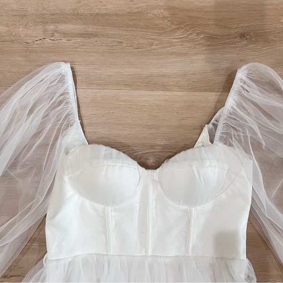 Selfie Leslie Sheer Sleeve White Mini Dress - Picture 3 of 4